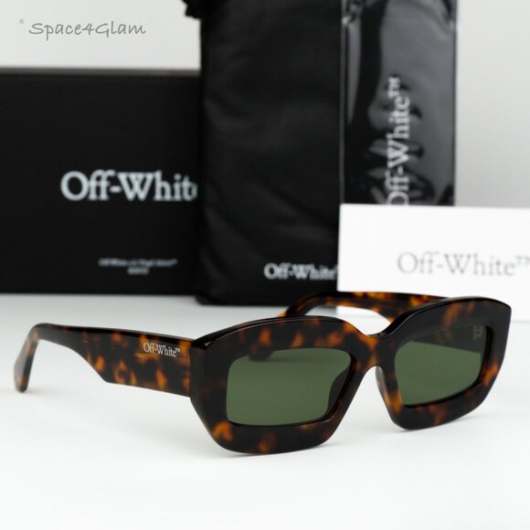 Off-White Women Sunglasses Havana Green Rectangle OERI138 CHARLOTTE 6055 NEW - Picture 1 of 9